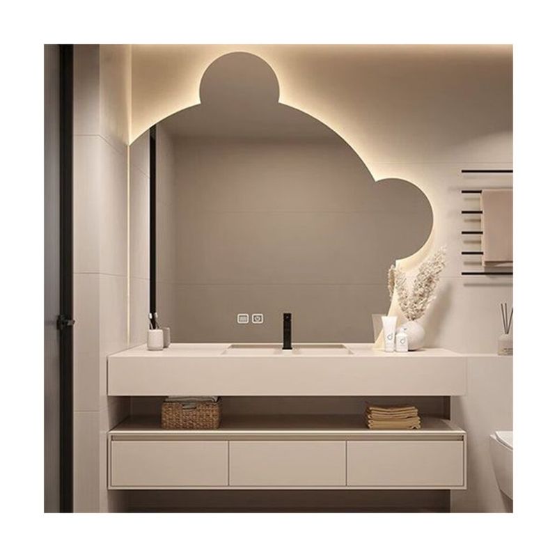 Rectangle LED Mirror Cabinet with Sintered Stone Countertop and Bathroom Storage Space