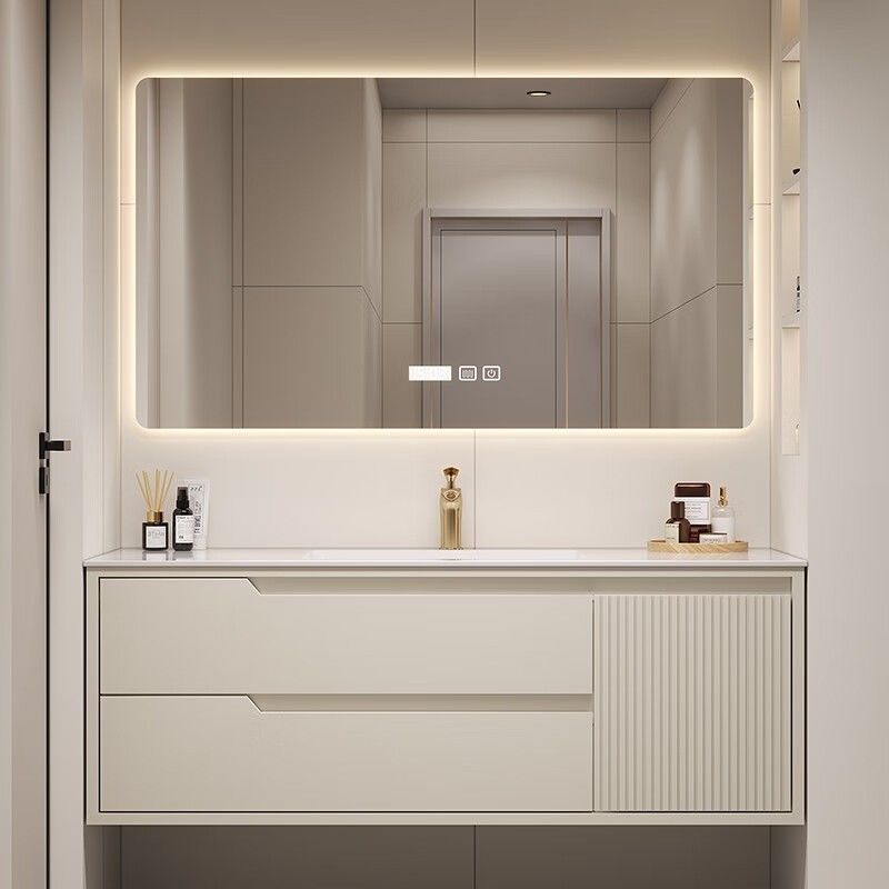 Rectangle LED Mirror Cabinet with Sintered Stone Countertop and Bathroom Storage Space