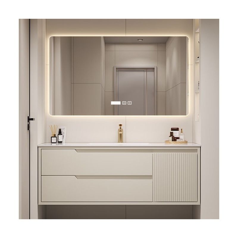 Wall Mounted Bathroom Cabinet with Handle-Free Drawer and Mirror Modern Minimalist Design