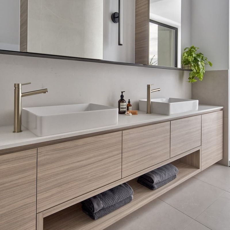 Wall Mounted Lavatory Sink Bathroom Vanity Cabinet Set with Counter Top Silver Mirror