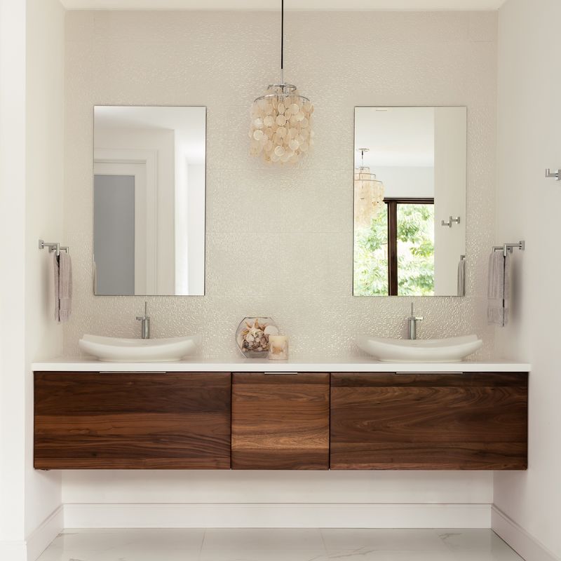 Solid Wood Marble Top Narrow Bathroom Cabinet with LED Mirror and Customizable Options