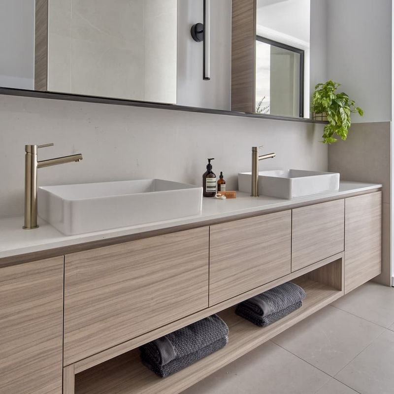 Solid Wood Marble Top Narrow Bathroom Cabinet with LED Mirror and Customizable Options