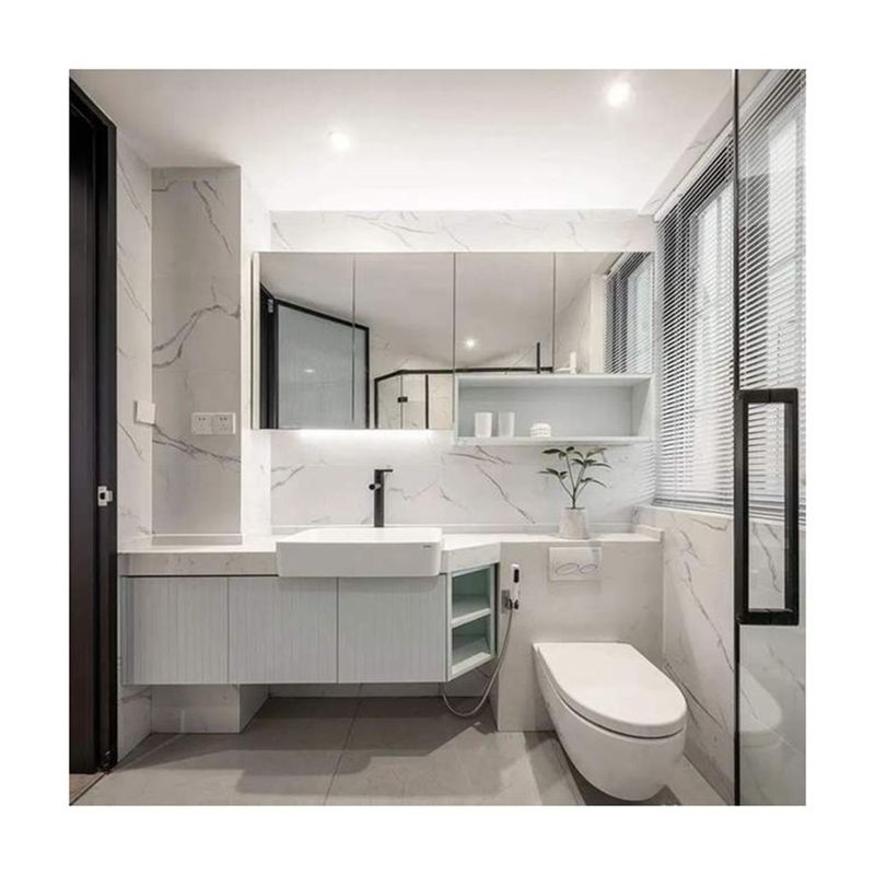 Modern Nordic Corner Vanity Bathroom Cabinets with LED Light Mirror and Vanity Combo