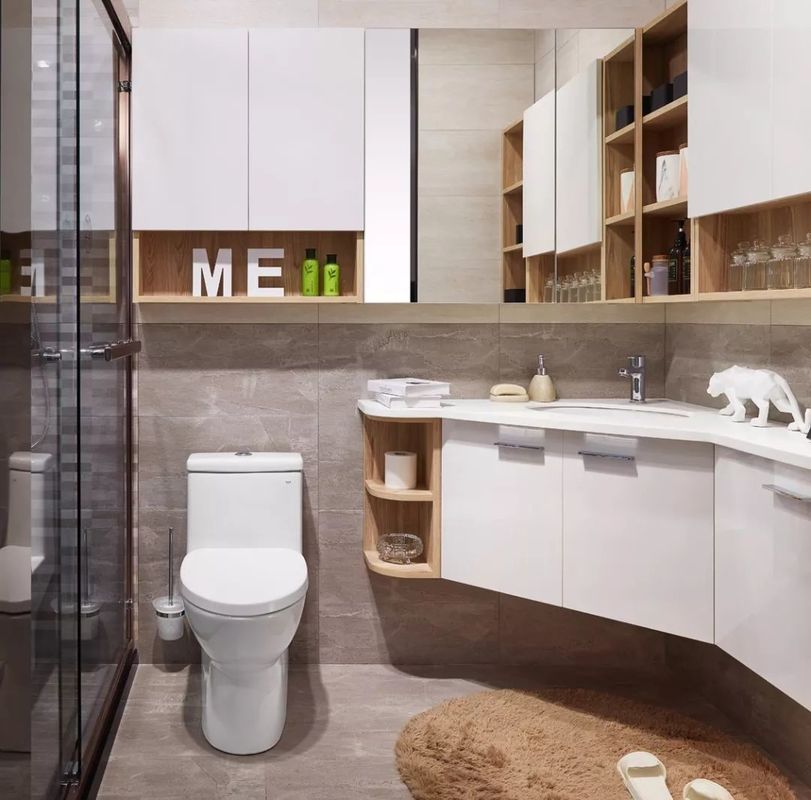 Modern Nordic Corner Vanity Bathroom Cabinets with LED Light Mirror and Vanity Combo