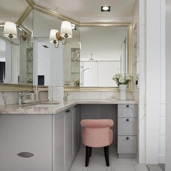 Modern Nordic Corner Vanity Bathroom Cabinets with LED Light Mirror and Vanity Combo