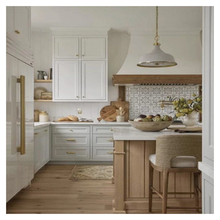 Modern Two Tone Lacquered Finish Solid Wood Kitchen Cabinets for Apartments Custom Made