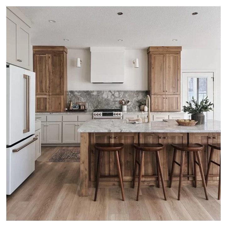 Modern Two Tone Lacquered Finish Solid Wood Kitchen Cabinets for Apartments Custom Made