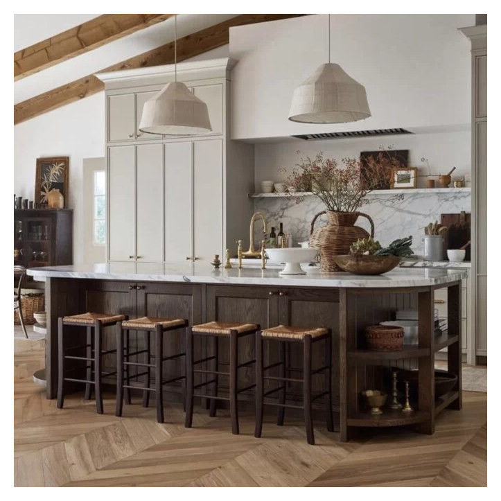 Modern Two Tone Lacquered Finish Solid Wood Kitchen Cabinets for Apartments Custom Made