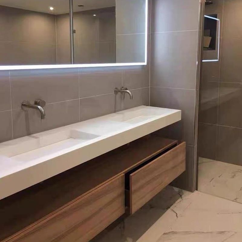 Modern Freestanding White Oak Bathroom Vanity Cabinet with LED Mirror and Double Sink