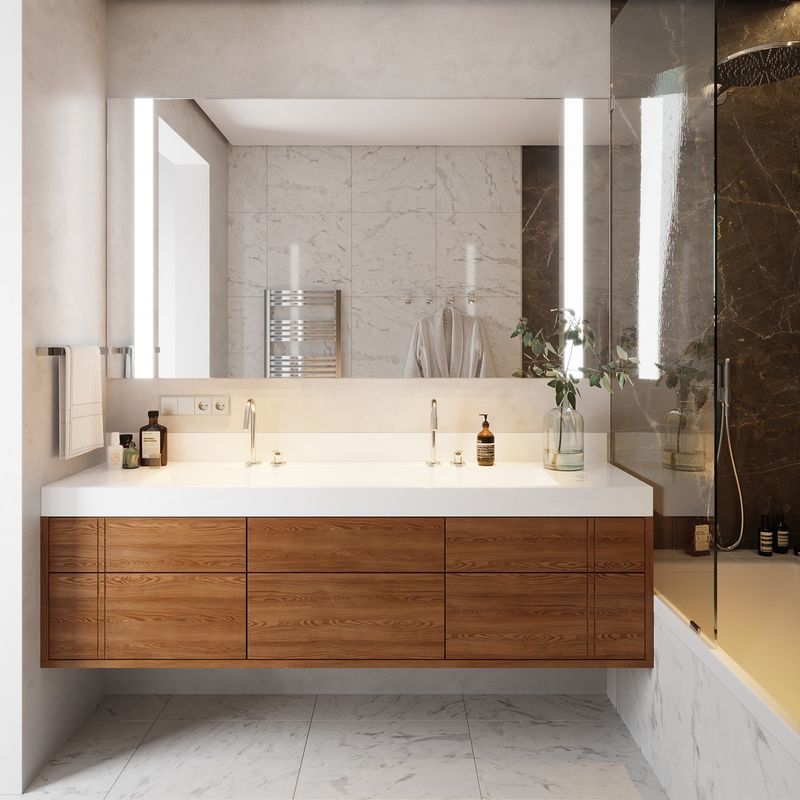 Customized Color Double Sink Design Slate Countertop Bathroom Cabinets and Vanities