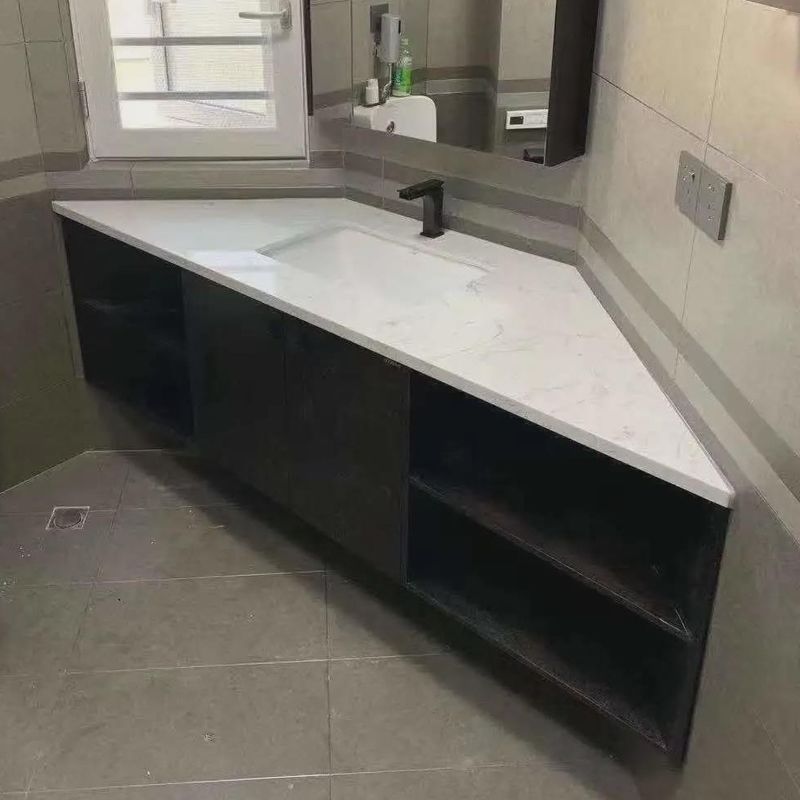 Include Basin Yes Triangular Corner Bathroom Vanity Set with Mirror and Faucet