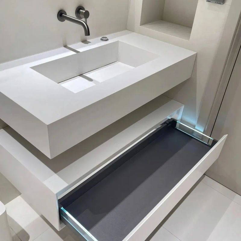 Floating Makeup Mirror Metal Frame Vanity Bathroom Cabinet Set with Handle-Free Design