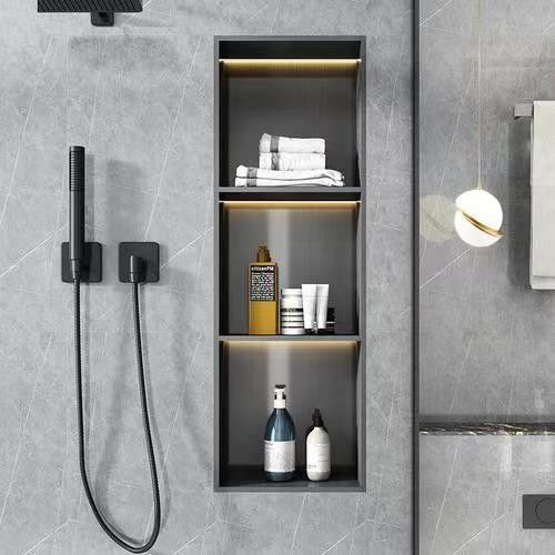 Floating Makeup Mirror Metal Frame Vanity Bathroom Cabinet Set with Handle-Free Design
