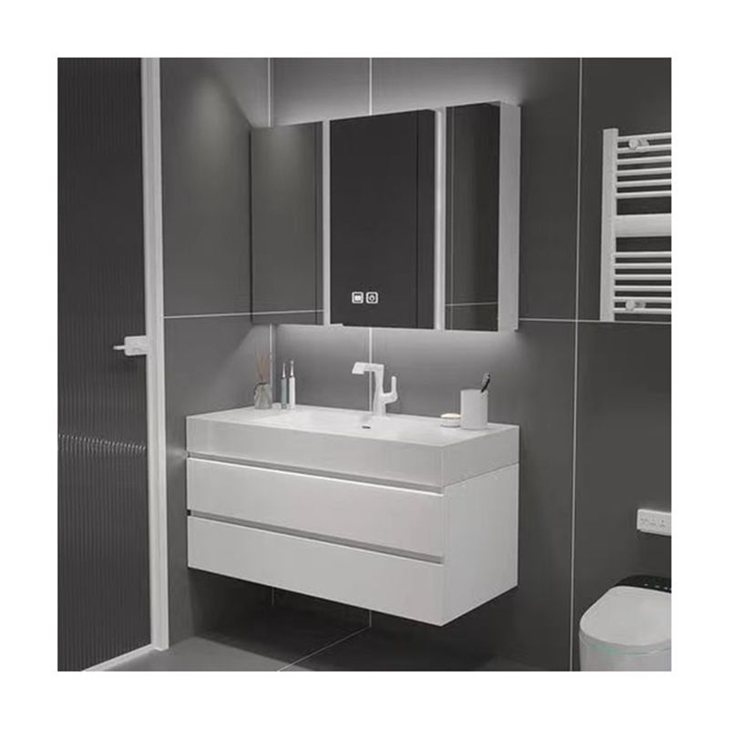 Modern White Bathroom Vanity Combo with Mirror and Sink 38-46 Inch Cultured Marble
