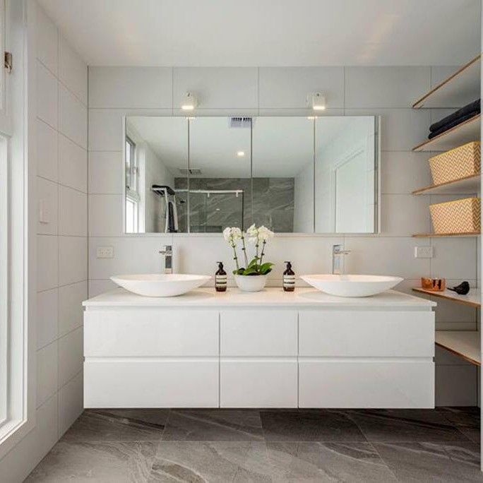 Modern White Bathroom Vanity Combo with Mirror and Sink 38-46 Inch Cultured Marble