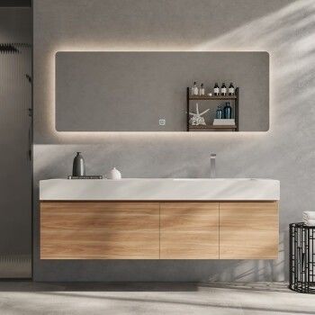 Rectangle LED Mirror Sink Floating Bathroom Cabinet Set with Custom Size Vanity Combo