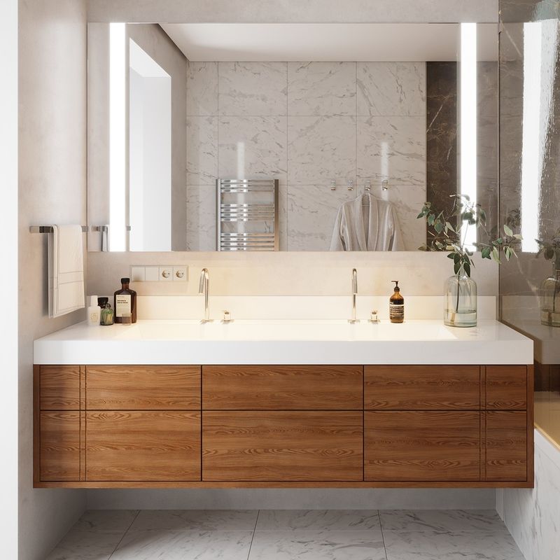 Rectangle LED Mirror Sink Floating Bathroom Cabinet Set with Custom Size Vanity Combo