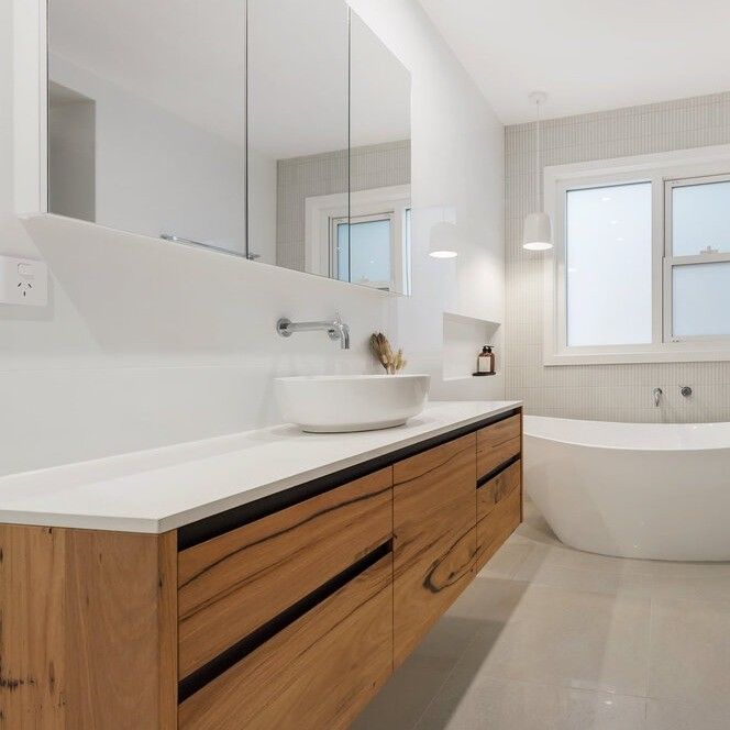 Wooden Wall Mounted Bathroom Cabinet Slab Basin and LED Light Mirror 38-46 inch Width
