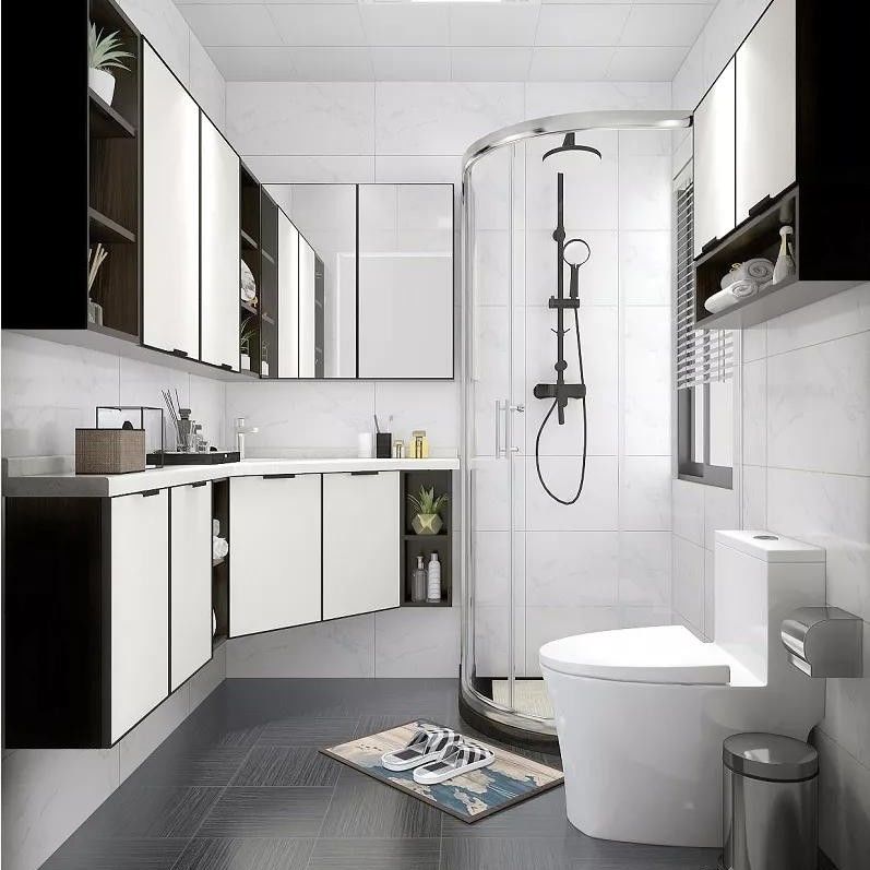 Wooden Wall Mounted Bathroom Cabinet Slab Basin and LED Light Mirror 38-46 inch Width