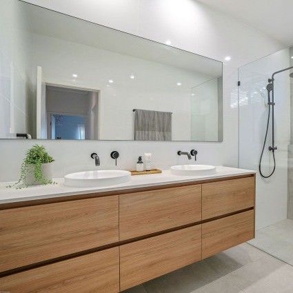 Wooden Wall Mounted Bathroom Cabinet Slab Basin and LED Light Mirror 38-46 inch Width