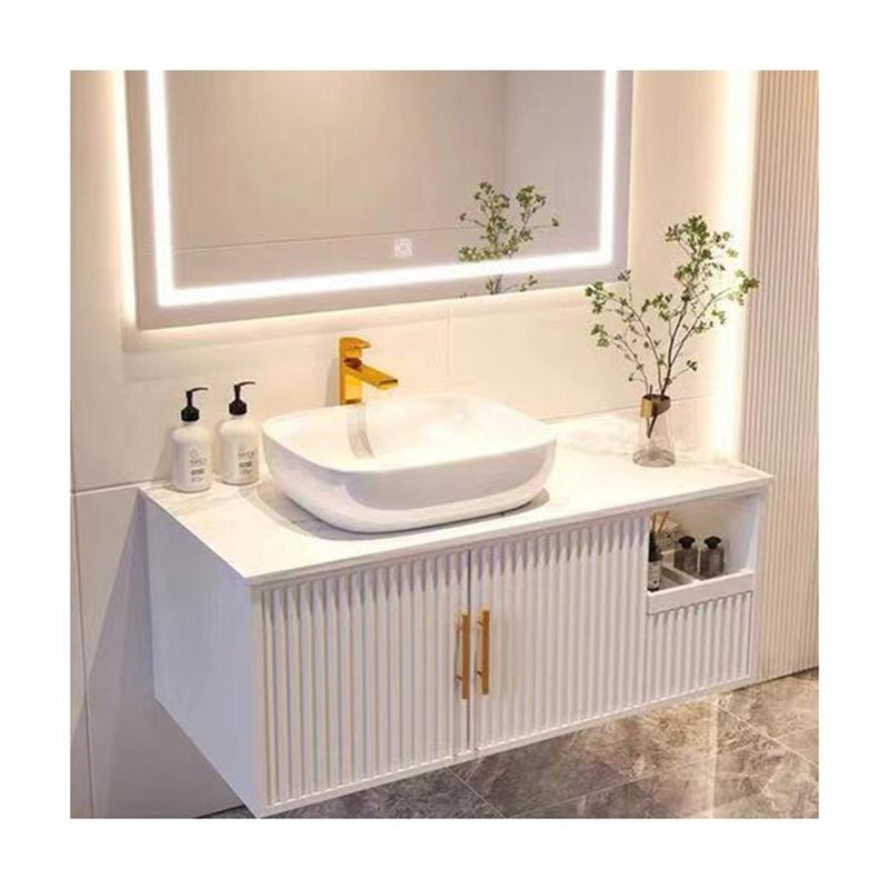 Customized 30 Inch Wall Mounted Bathroom Vanity with Ceramic Sink and Solid Wood Door