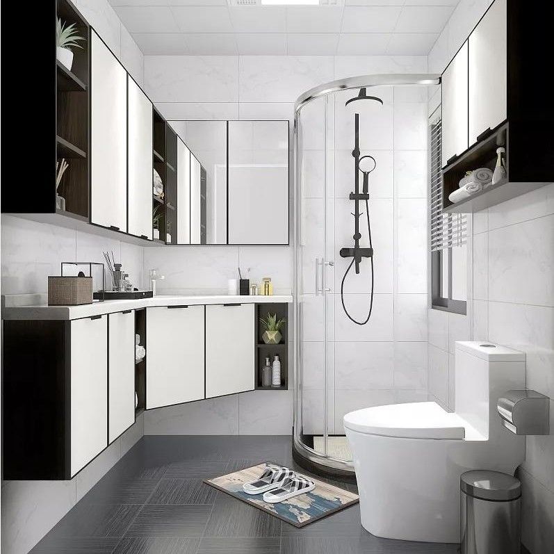 Apartment Bathroom Cabinet Set Nordic Modern Black Wooden Mirrored Wall Mounted Furniture