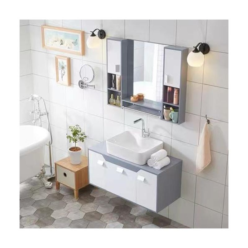 End Luxury Modern Design 28 72 inch Fluted PVC Membrane Narrow Floating Bathroom Vanities Cabinet Set