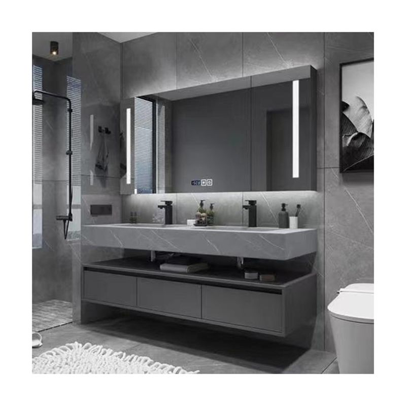 Modern Bathroom Vanity with Sink LED Defogging Mirror Cabinet and Smart Sensor Light