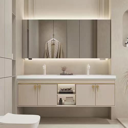 Modern Bathroom Vanity with Sink LED Defogging Mirror Cabinet and Smart Sensor Light