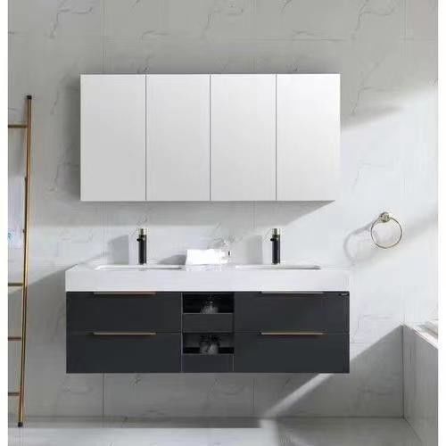 Modern Bathroom Vanity with Sink LED Defogging Mirror Cabinet and Smart Sensor Light