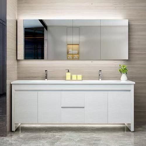 Modern Bathroom Vanity with Sink LED Defogging Mirror Cabinet and Smart Sensor Light