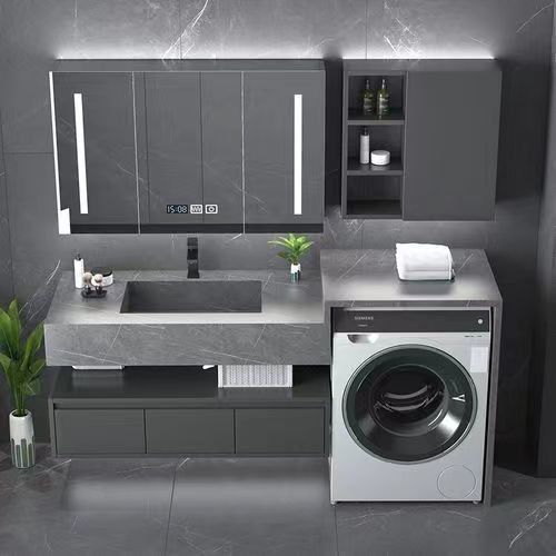 Modern Bathroom Vanity with Sink LED Defogging Mirror Cabinet and Smart Sensor Light