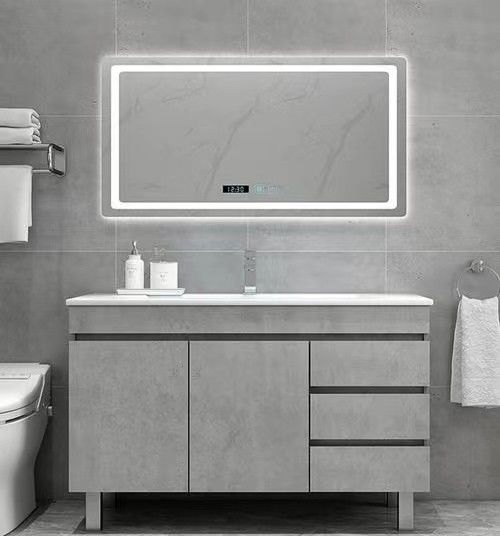 PVC Bathroom Hotel Vanity with Double Sinks and Handle-Free Design 38-46 in Width