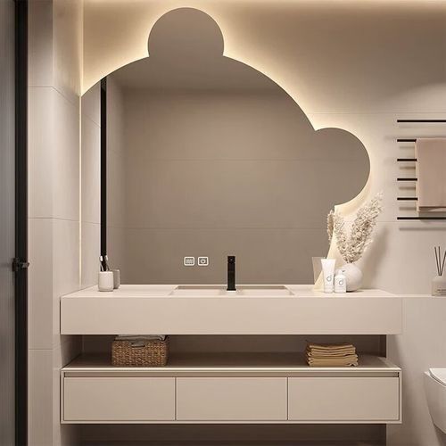 PVC Bathroom Hotel Vanity with Double Sinks and Handle-Free Design 38-46 in Width