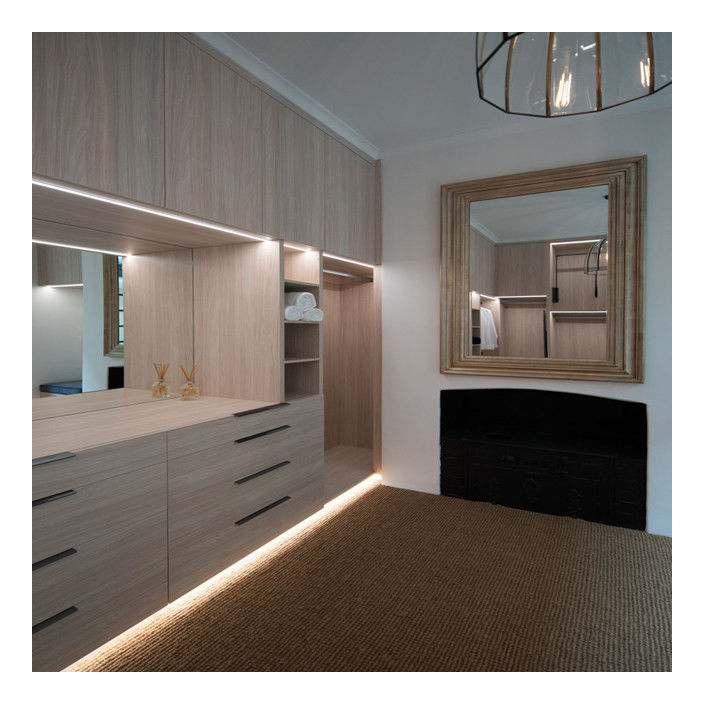 Wood Grain Color Walk-In Armoire for Customer's Drawings and Multi-Storage Needs