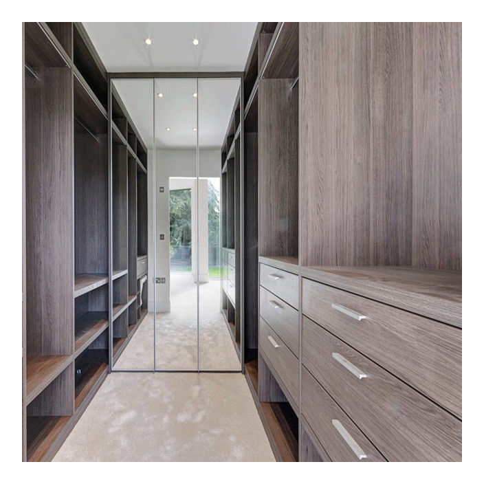 Wood Grain Color Walk-In Armoire for Customer's Drawings and Multi-Storage Needs