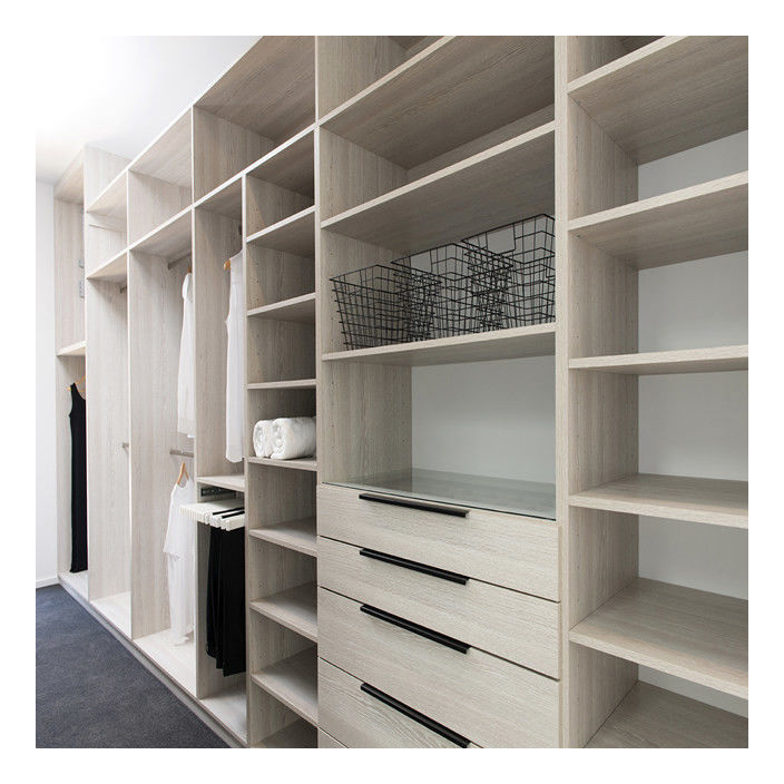 Wood Grain Color Walk-In Armoire for Customer's Drawings and Multi-Storage Needs