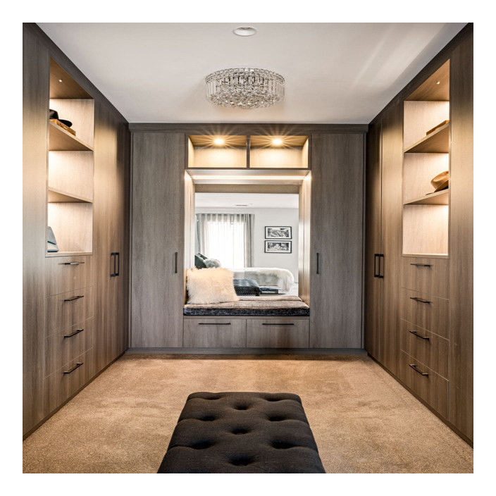 Wood Grain Color Walk-In Armoire for Customer's Drawings and Multi-Storage Needs