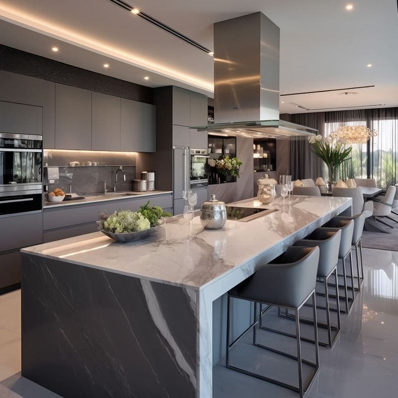 Modular Kitchen Cabinets Matte Grey Custom Design Kitchen Furniture with HDF Door Material