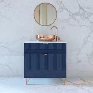Width 38-46 in Modern Style Navy Blue Bathroom Vanity Cabinet with Mirror Wall Mount