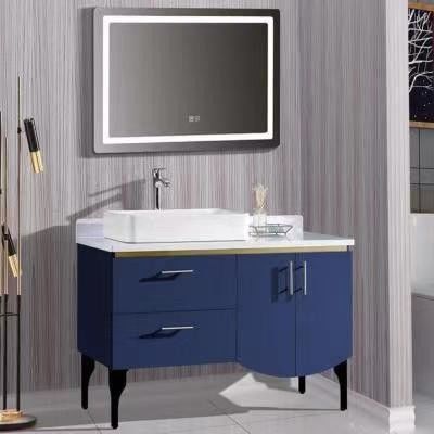 Width 38-46 in Modern Style Navy Blue Bathroom Vanity Cabinet with Mirror Wall Mount