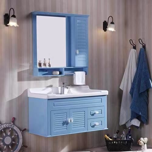 Width 38-46 in Modern Style Navy Blue Bathroom Vanity Cabinet with Mirror Wall Mount