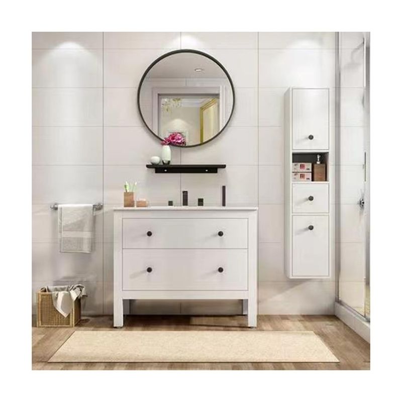 Slim Bathroom Storage Floor Cabinet with Handle-Free Design and Countertop Included