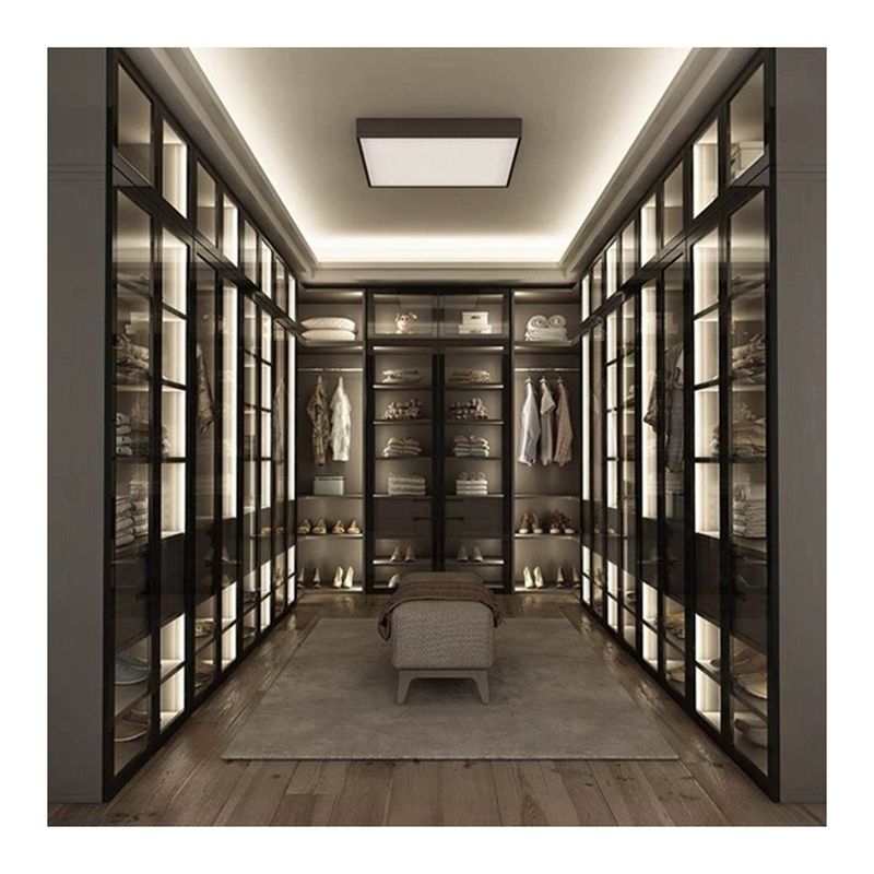Adjustable MR HDF Board 2024 Luxury Glass Wardrobe Aluminum Wood Door Furniture Custom Designs Closet Wardrobe