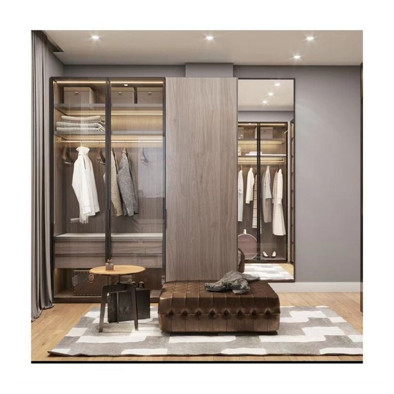 Adjustable MR HDF Board 2024 Luxury Glass Wardrobe Aluminum Wood Door Furniture Custom Designs Closet Wardrobe
