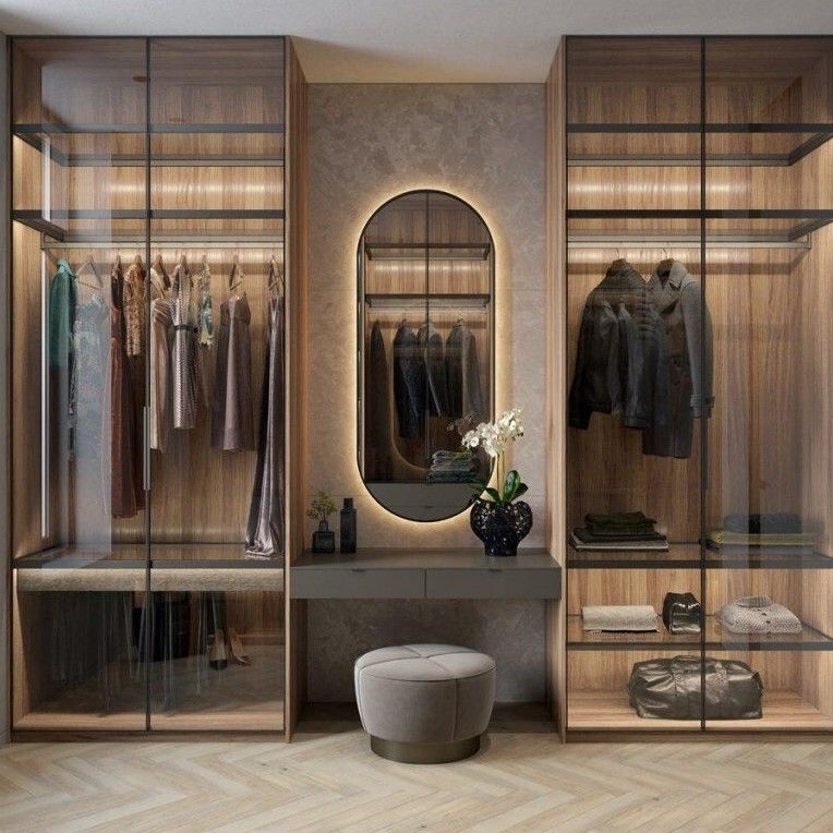 Adjustable MR HDF Board 2024 Luxury Glass Wardrobe Aluminum Wood Door Furniture Custom Designs Closet Wardrobe