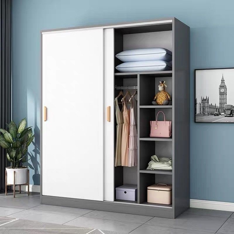 Modern Extendable PANEL Wood Style Sliding Door Closet Storage Wardrobe for Bedroom