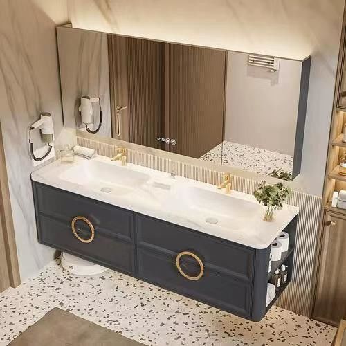 Modern Wooden LED Lighted Bathroom Cabinet with Mirror in Customized Color and Width 38-46