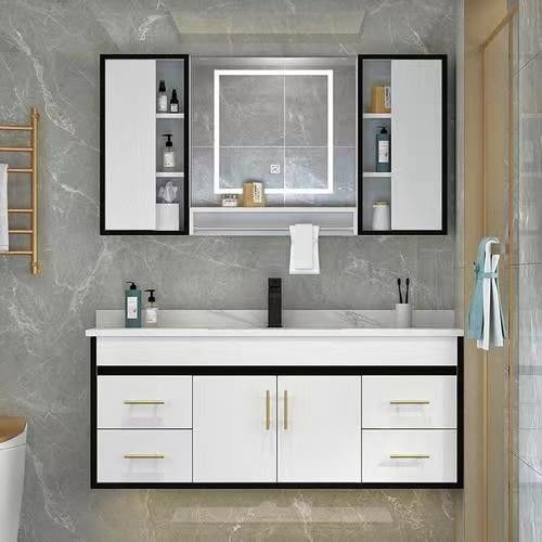 Modern Wooden LED Lighted Bathroom Cabinet with Mirror in Customized Color and Width 38-46