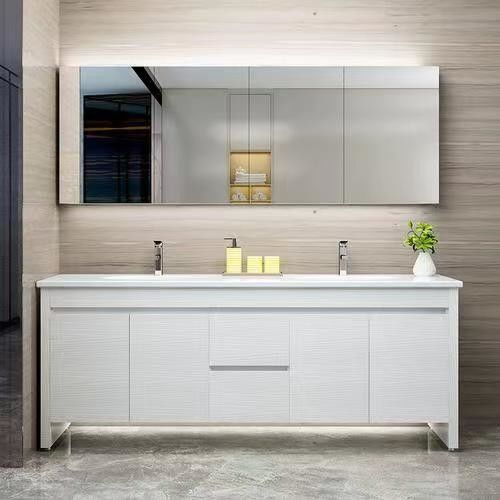 Customized Color Mediterranean Style Modular Slate Countertop Bathroom Vanity Cabinets